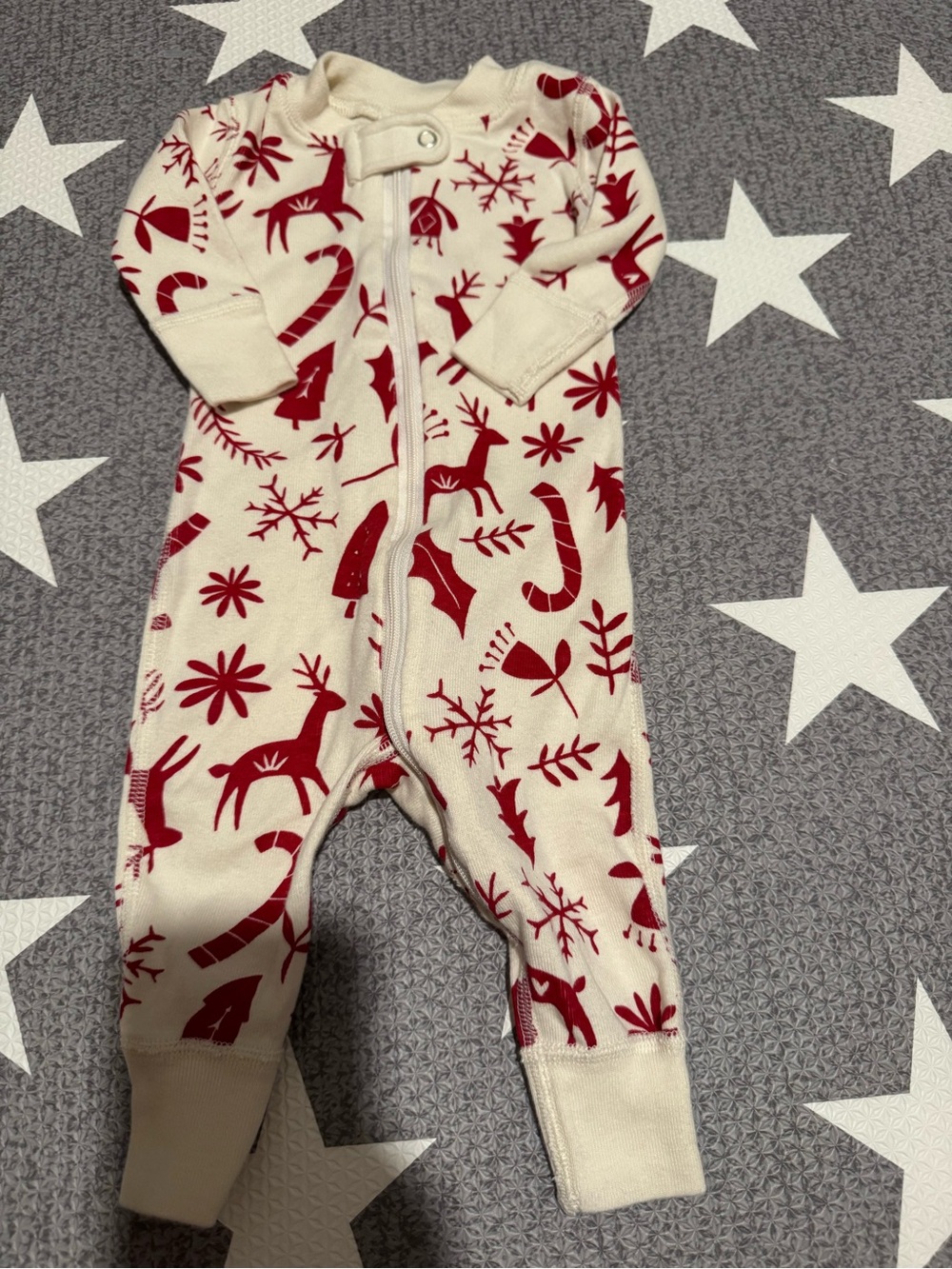 Hanna Andersson Cream and Red Holiday Print Kids One-Piece
